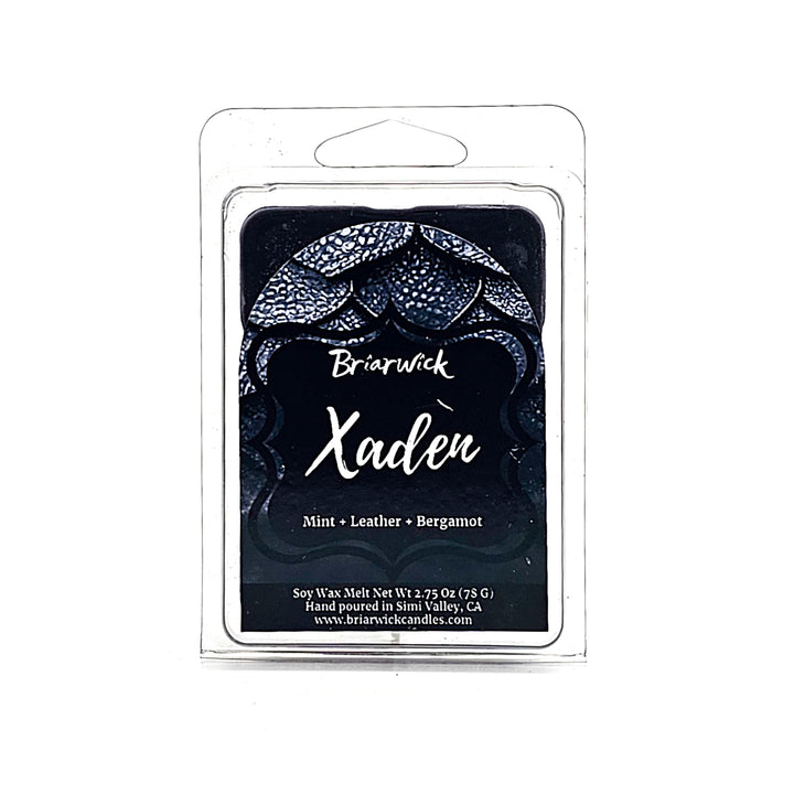Xaden 2oz black Wax Melt with black dragon scale design on a white background