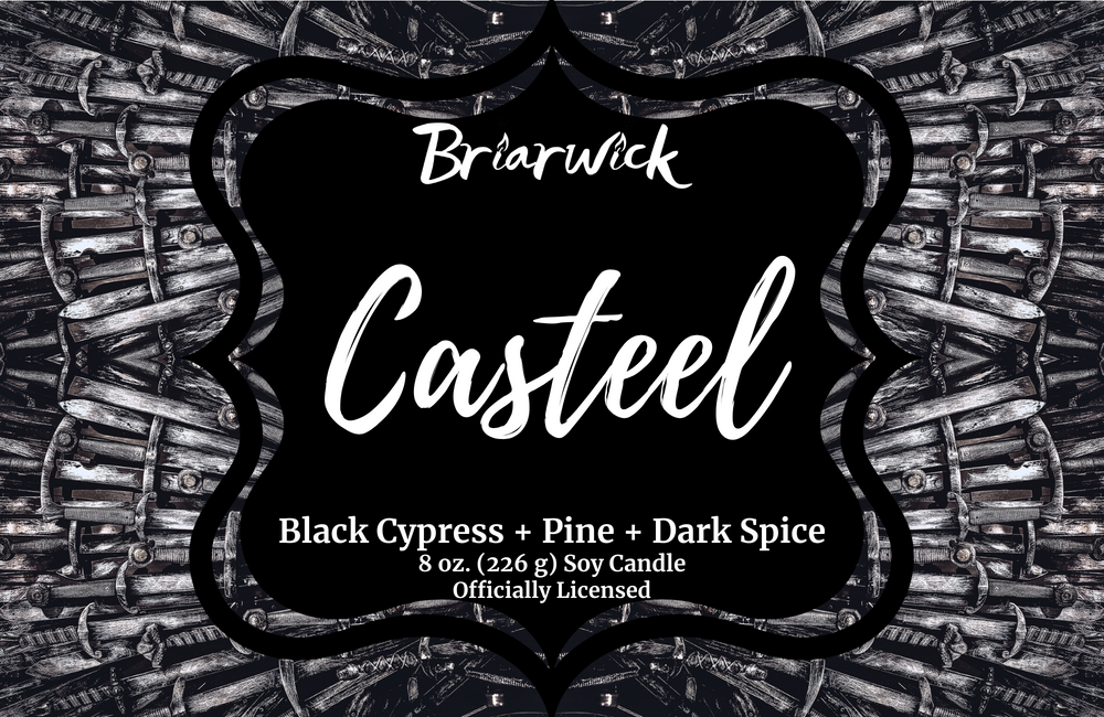 Casteel label with silver knife design