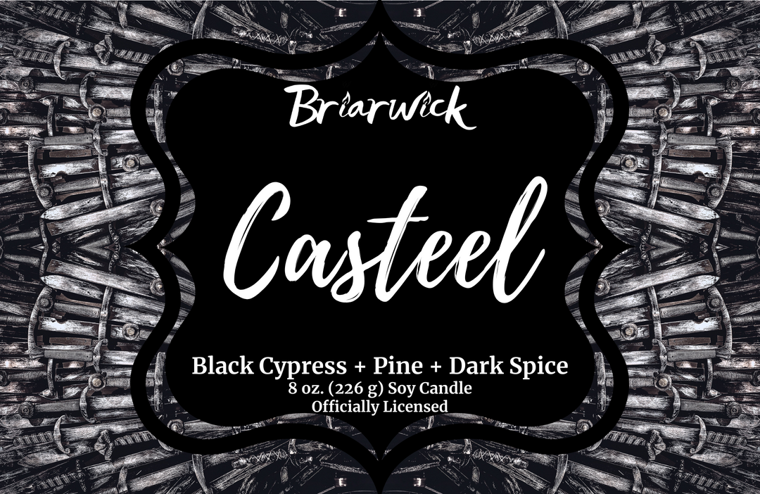 Casteel label with silver knife design