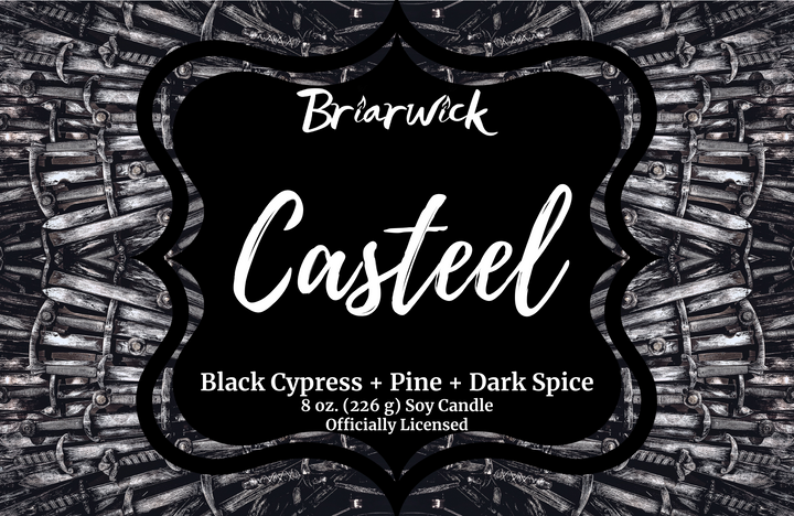 Casteel label with silver knife design
