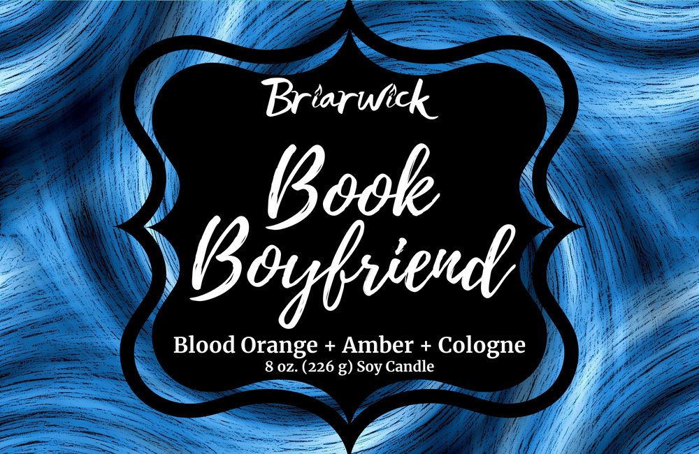 Book Boyfriend label with blue swirl design