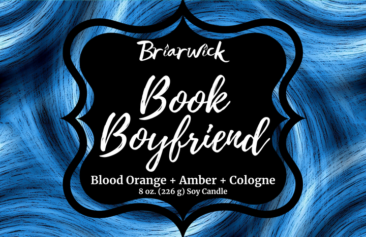 Book Boyfriend label with blue swirl design