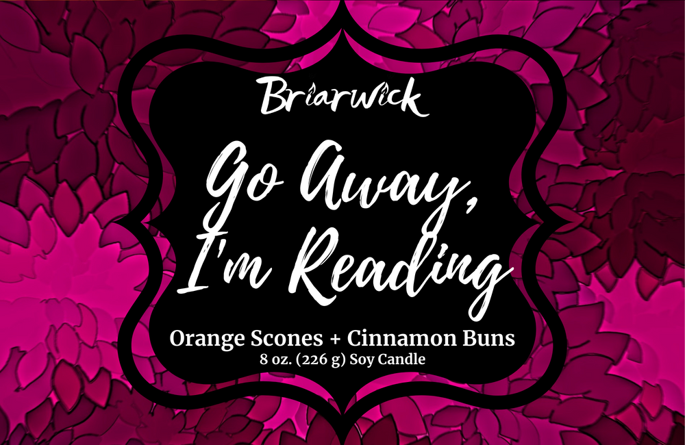 Go Away, I’m Reading label with magenta floral design