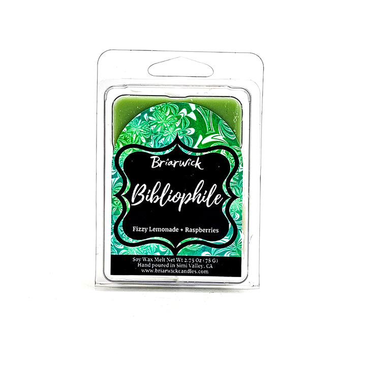 Bibliophile 2oz key lime Wax Melt with green patterned design on a white background
