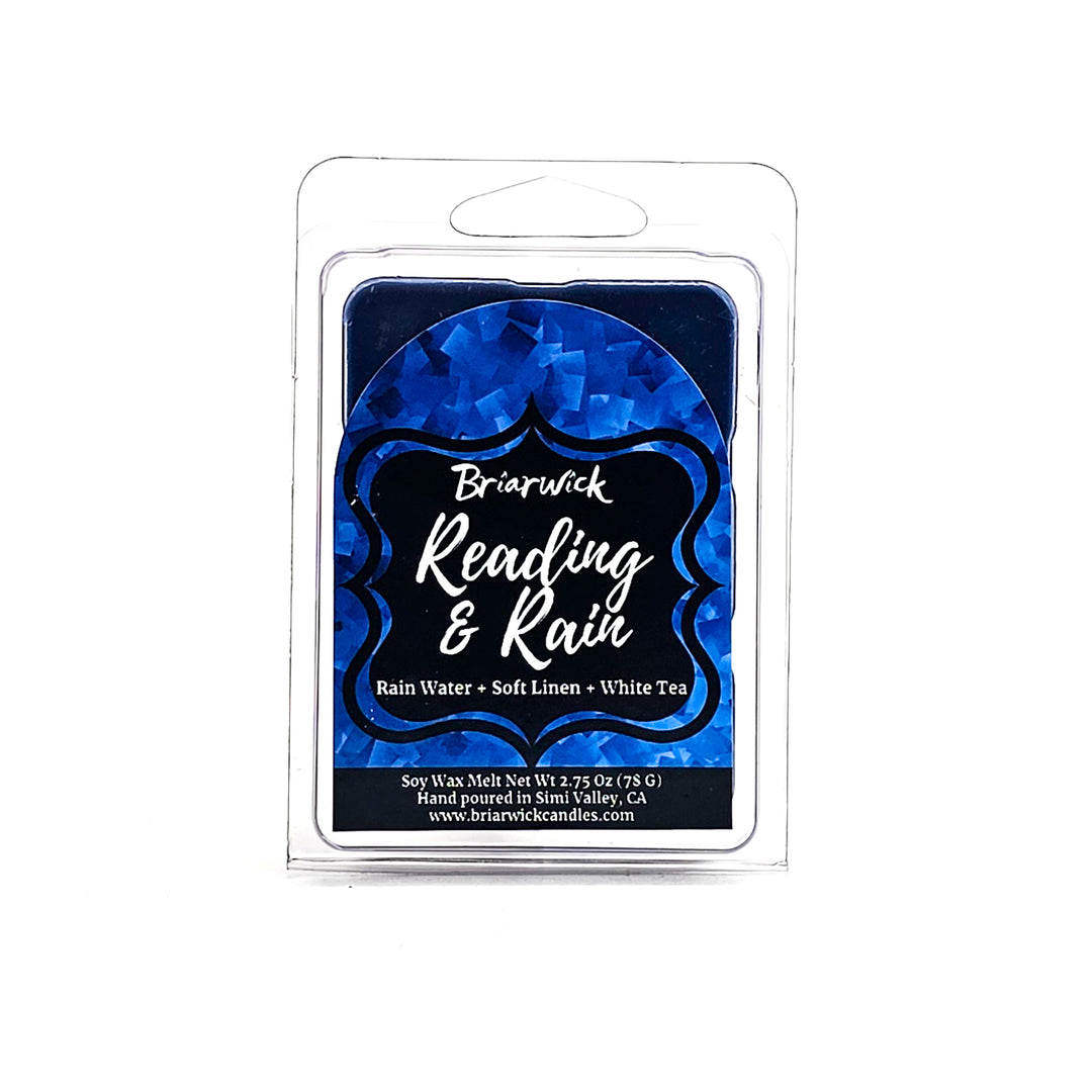 Reading & Rain 2oz navy Wax Melt with blue textured design on a white background
