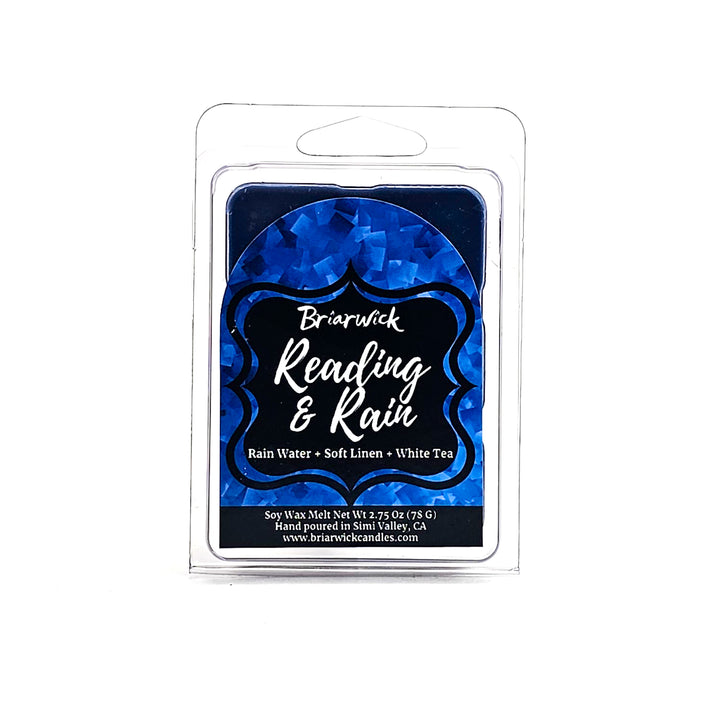Reading & Rain 2oz navy Wax Melt with blue textured design on a white background