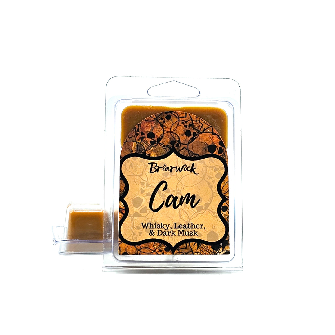 Cam 2oz gold Wax Melt with gold skull design on a white background