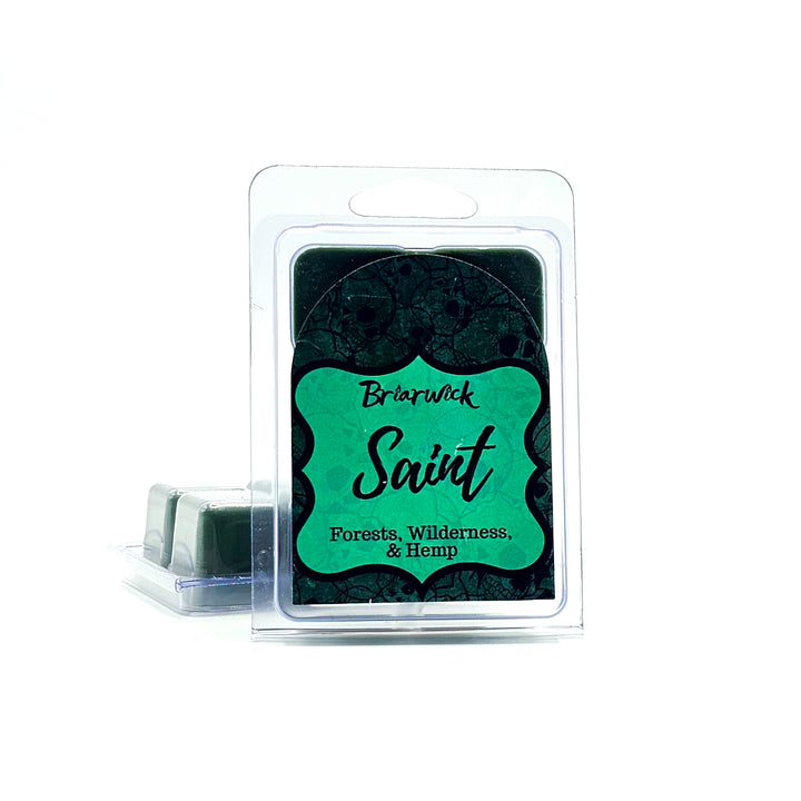 Saint 2oz olive Wax Melt with green skull design on a white background