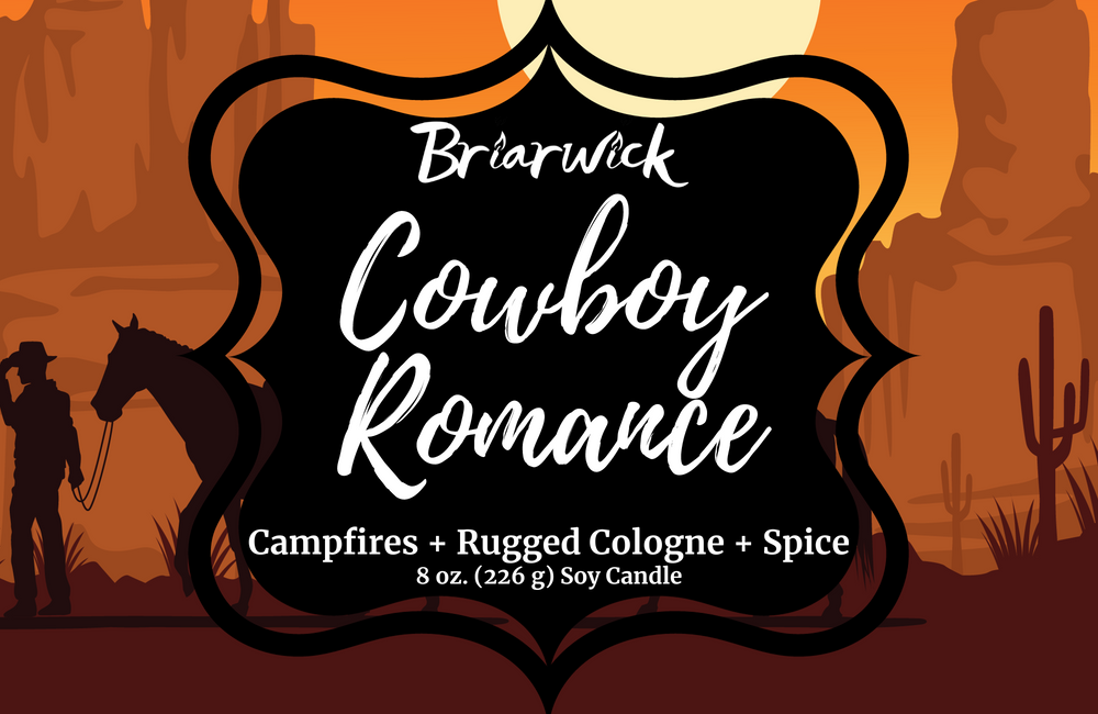Cowboy Romance label with desert scene design