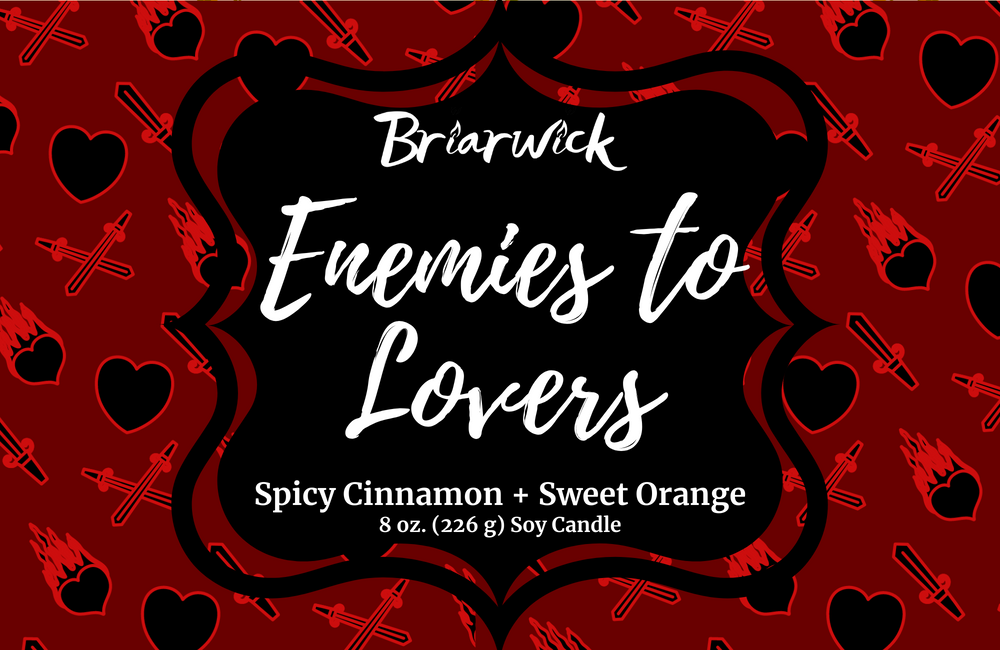 Enemies To Lovers label with red heart/sword design