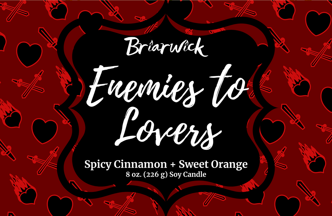 Enemies To Lovers label with red heart/sword design