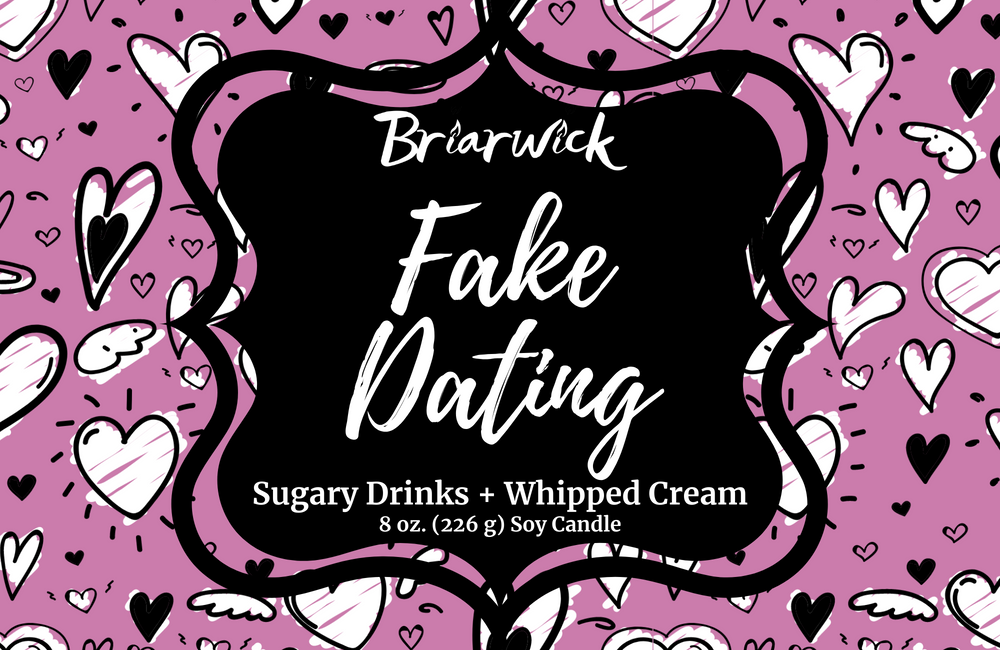 Fake Dating label with pink heart design
