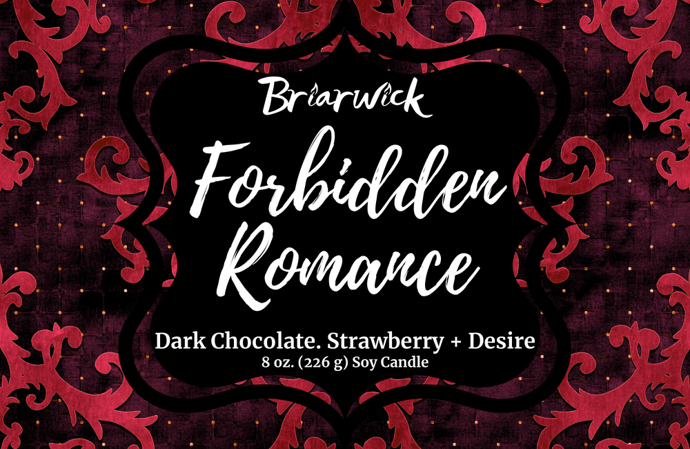 Forbidden Romance label with red ornamental design