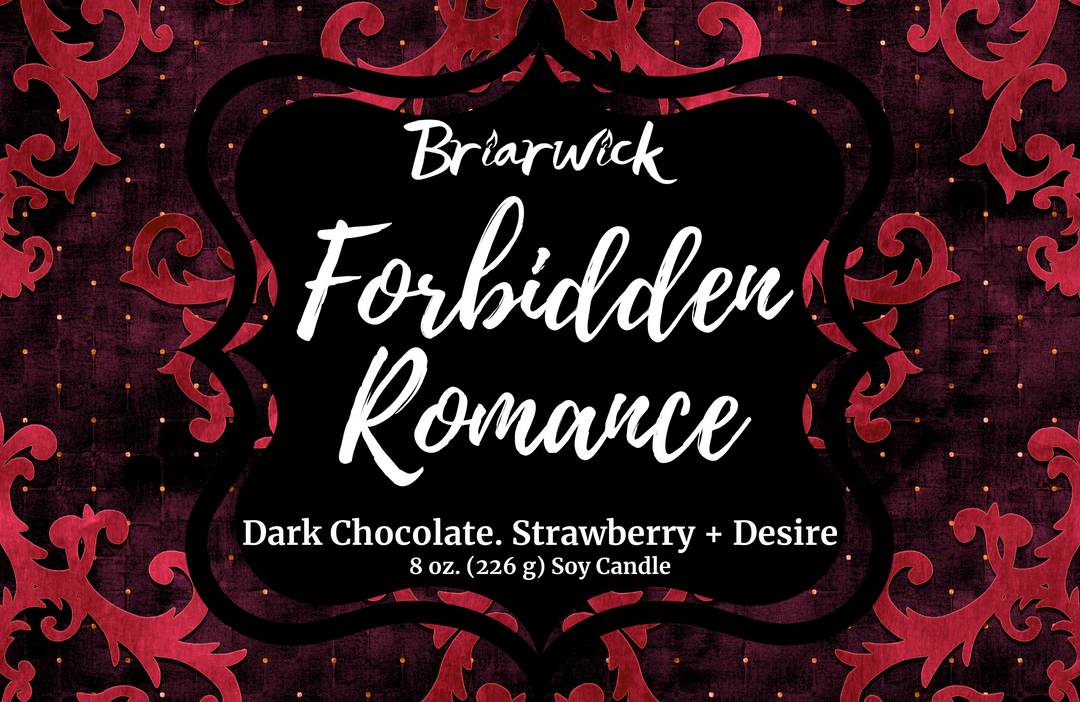 Forbidden Romance label with red ornamental design