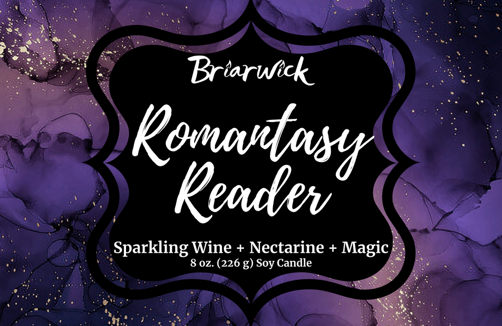 Romantasy Reader label with purple textural design
