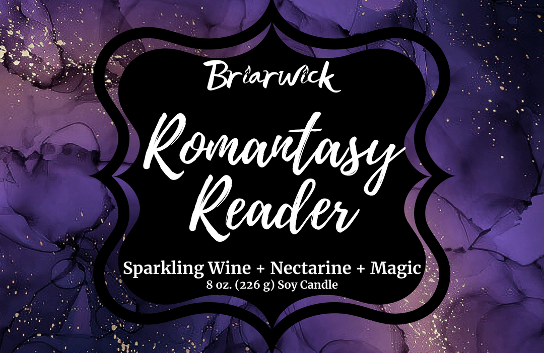 Romantasy Reader label with purple textural design