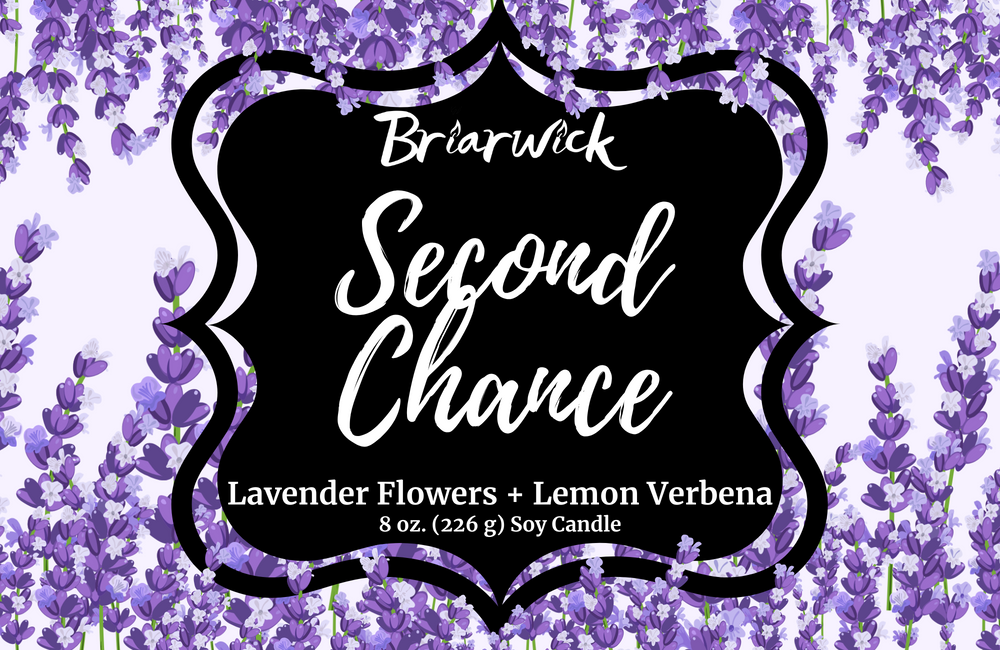 Second Chance label with lavender floral design