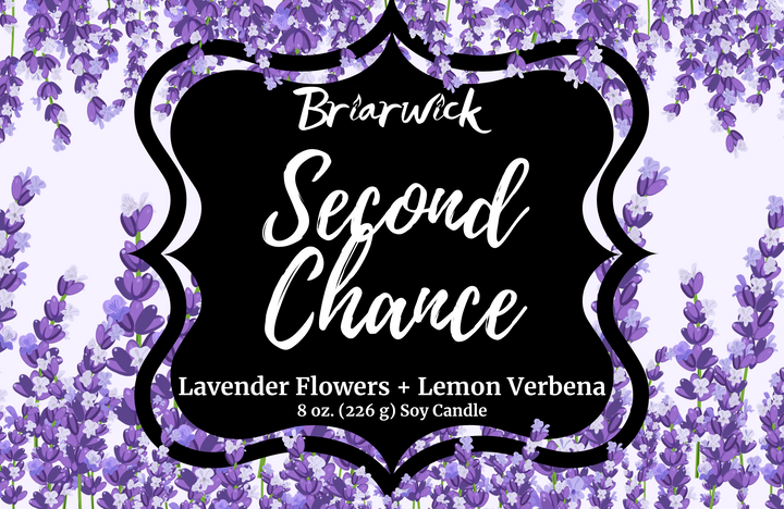 Second Chance label with lavender floral design