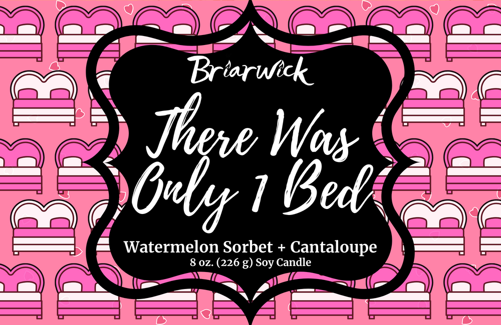 There Was Only 1 Bed label with pink bed design
