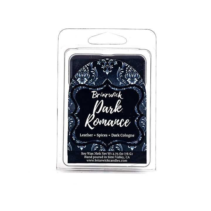 Dark Romance 2oz black Wax Melt with gray ornamental design on a white background