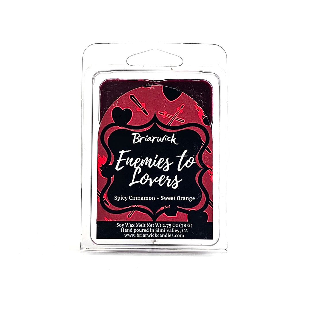 Enemies To Lovers 2oz red wine Wax Melt with red heart/sword design on a white background