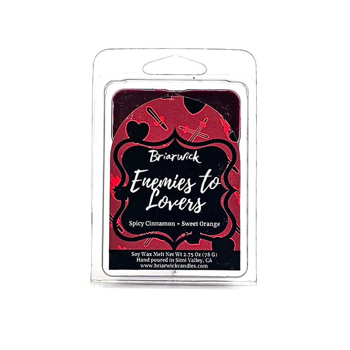Enemies To Lovers 2oz red wine Wax Melt with red heart/sword design on a white background