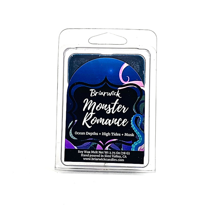 Monster Romance 2oz navy Wax Melt with blue tentacle design on a white background