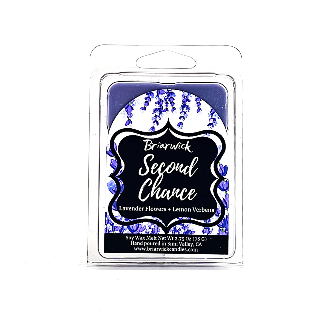 Second Chance 2oz lavender Wax Melt with lavender floral design on a white background
