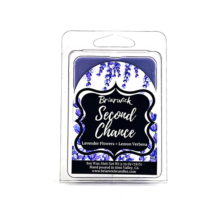 Second Chance 2oz lavender Wax Melt with lavender floral design on a white background
