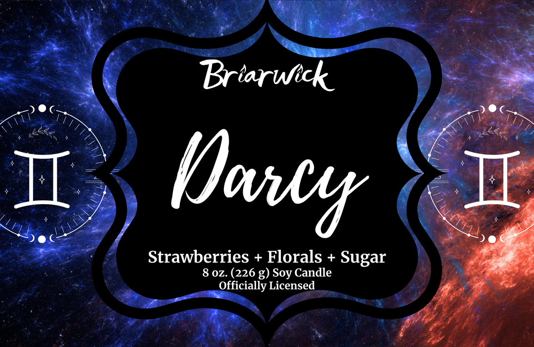 Darcy label with blue galaxy gemini design