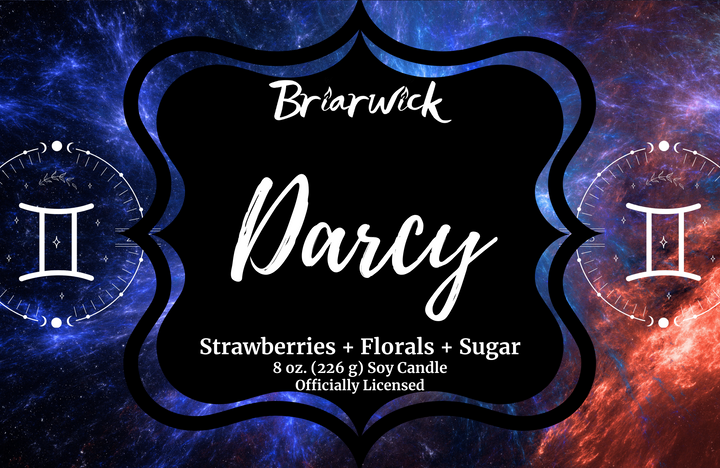 Darcy label with blue galaxy gemini design