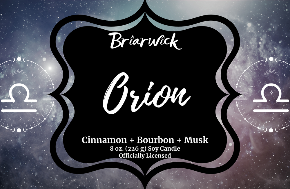 Orion label with gray galaxy libra design
