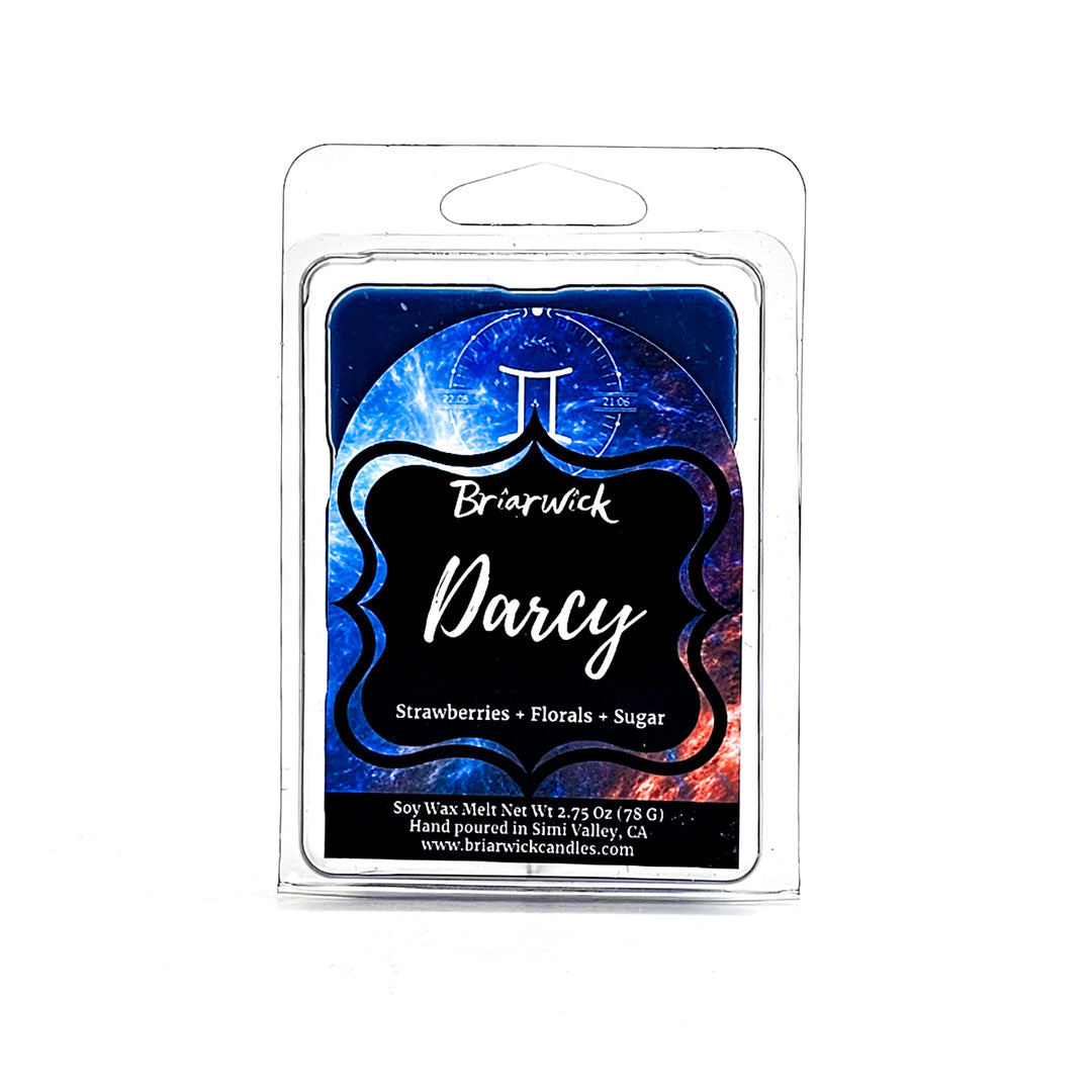 Darcy 2oz cerulean Wax Melt with blue galaxy gemini design on a white background